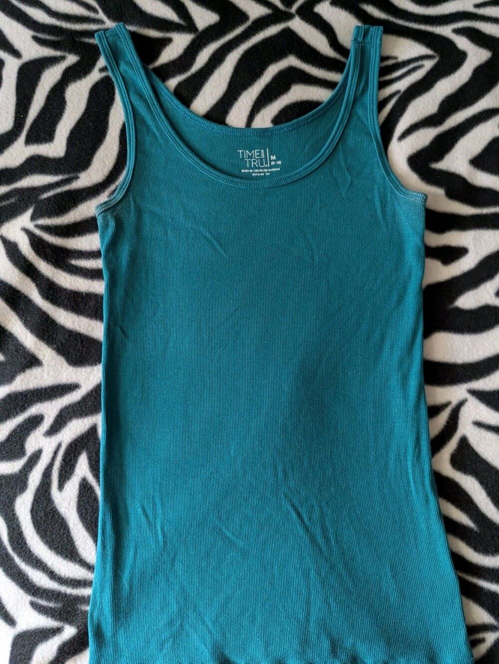 Time and Tru Women’s Med Teal Blue Cotton/Modal Round Neck Ribbed Knit Tank Top